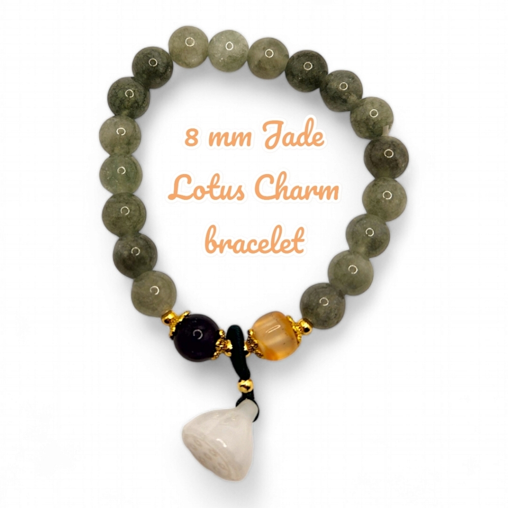 8 mm Jade Lotus Charm bracelet
